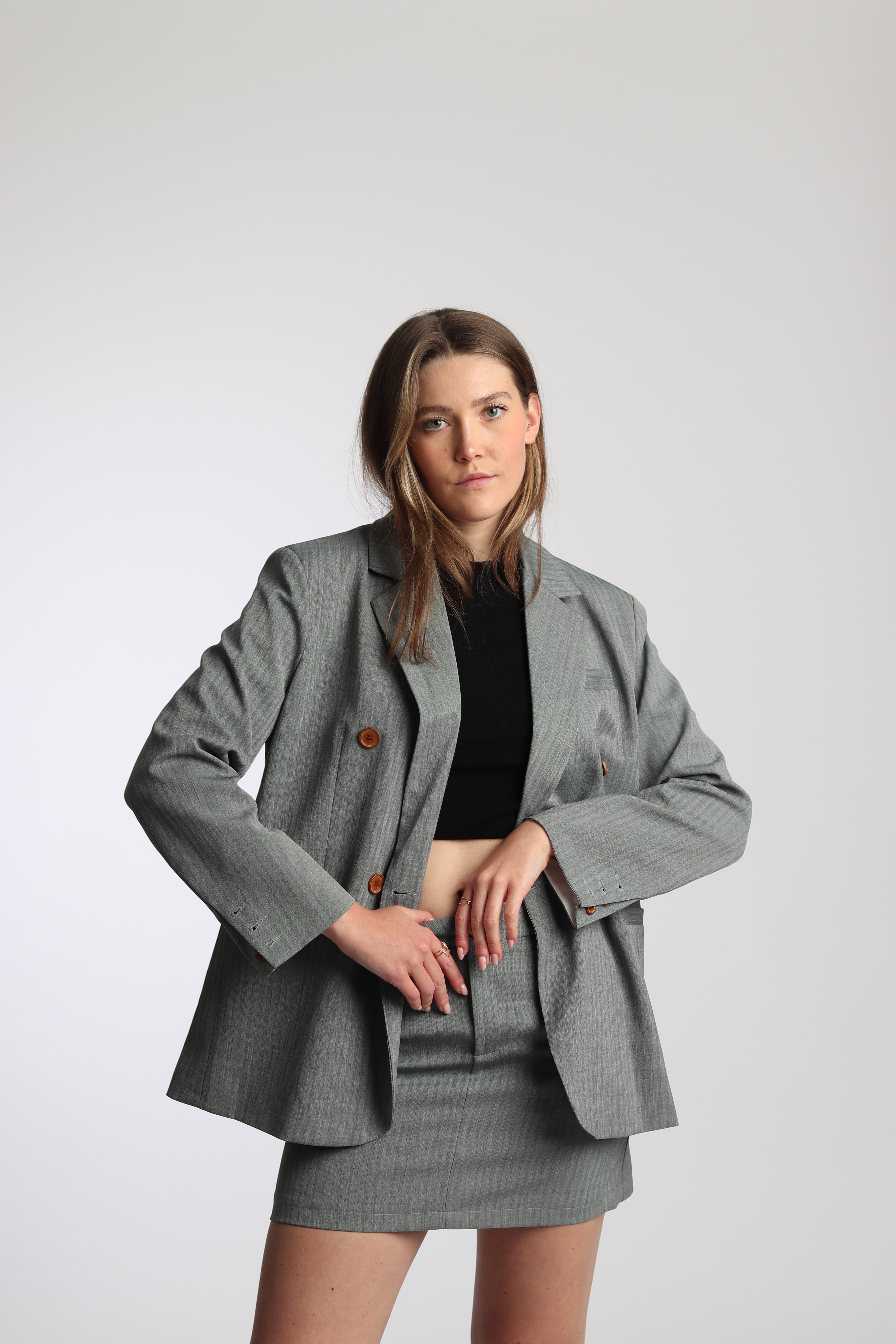 Ensemble blazer mini Jupe Raye Gris Charbon